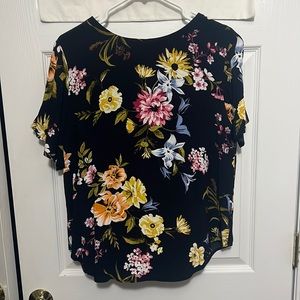 Floral navy blue Loft blouse size M
